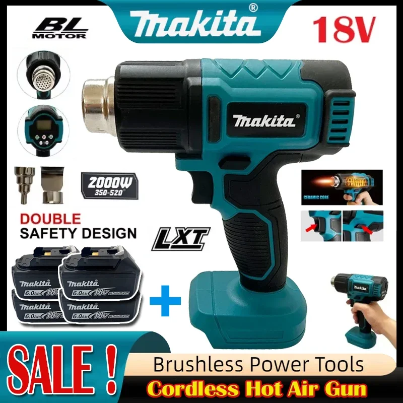 Makita Digital Display Electric Air Guns Cordless Heat Gun With 2 Nozzles Industrial Shrink Wrapping Hot Air Gun for 18V Battery