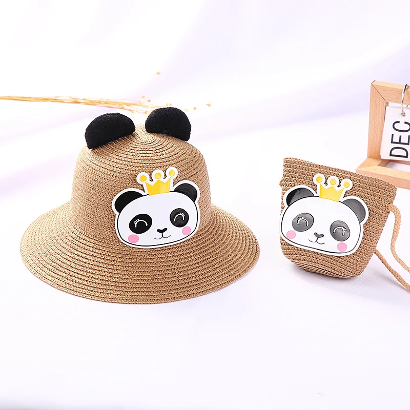 Summer Girls Straw Hat Set Handbag New Flower Sun Hat Straw Hat Panama Gorros Sun Hat Children Baby Girls