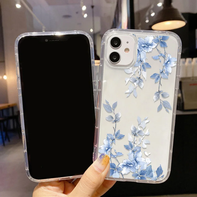 Прозрачный чехол для телефона с синим цветком для iPhone 15 Pro Max 17 Air 17 Pro 14 iPhone 16 12 13 11, силиконовый противоударный чехол