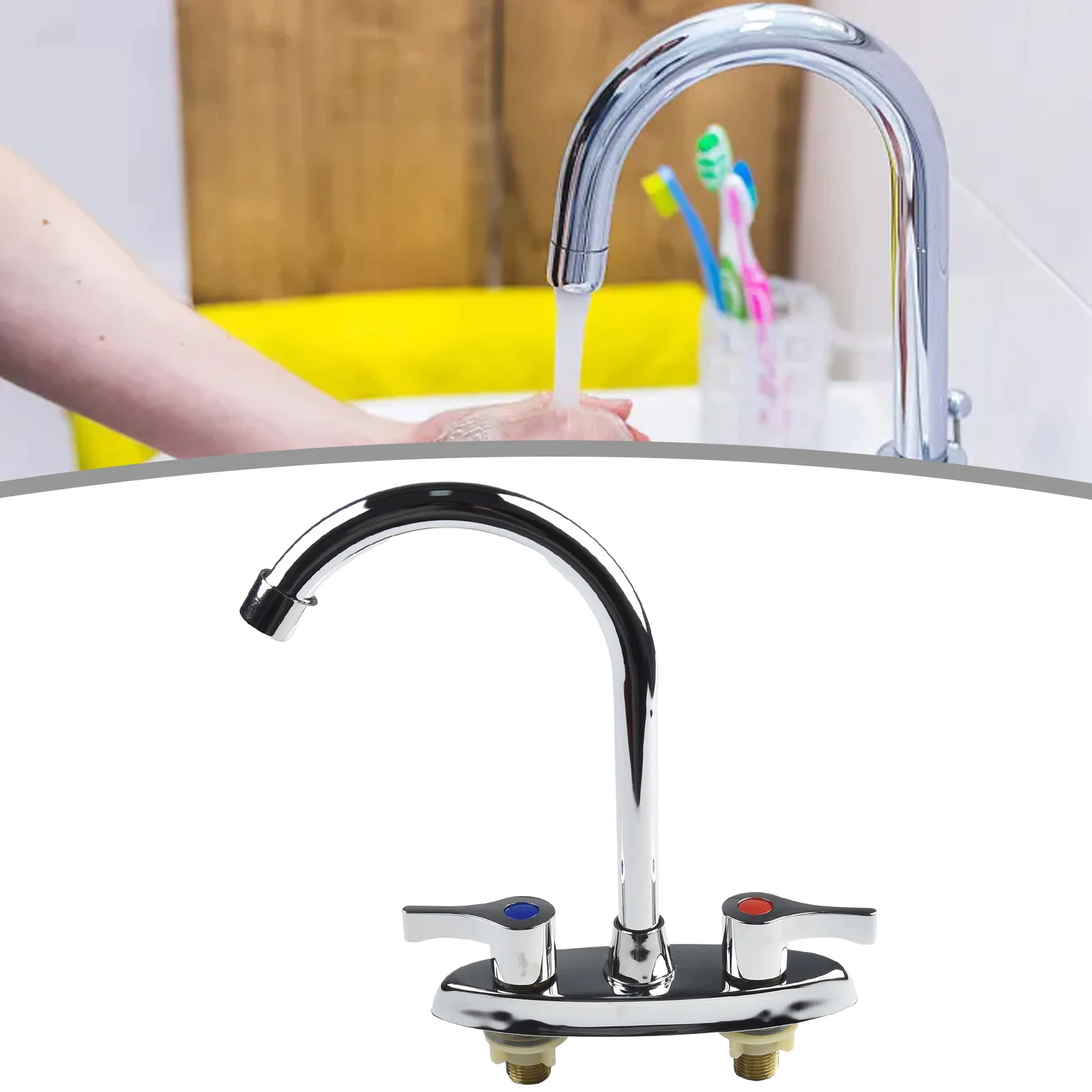 1pc Brass Double Hole Handle Faucet Rotary Basin Sink Mixer Tap Water Mixer Wash Basin Kitchen Faucet Hardware Household