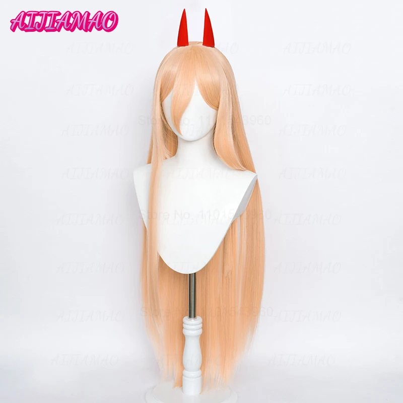 Anime Cosplay Peruca De Poder, Cabelo Longo Tipo 2 Cor, Resistente Ao Calor Makima Power Perucas, Adereços Chifres Dentes e Peruca Cap