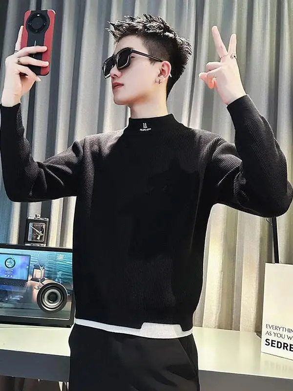 

Autumn Winter Men's f High Collar Sweater Sli Inner irt Base Layer Top Soft Loose Fit Casual Youthful Sle