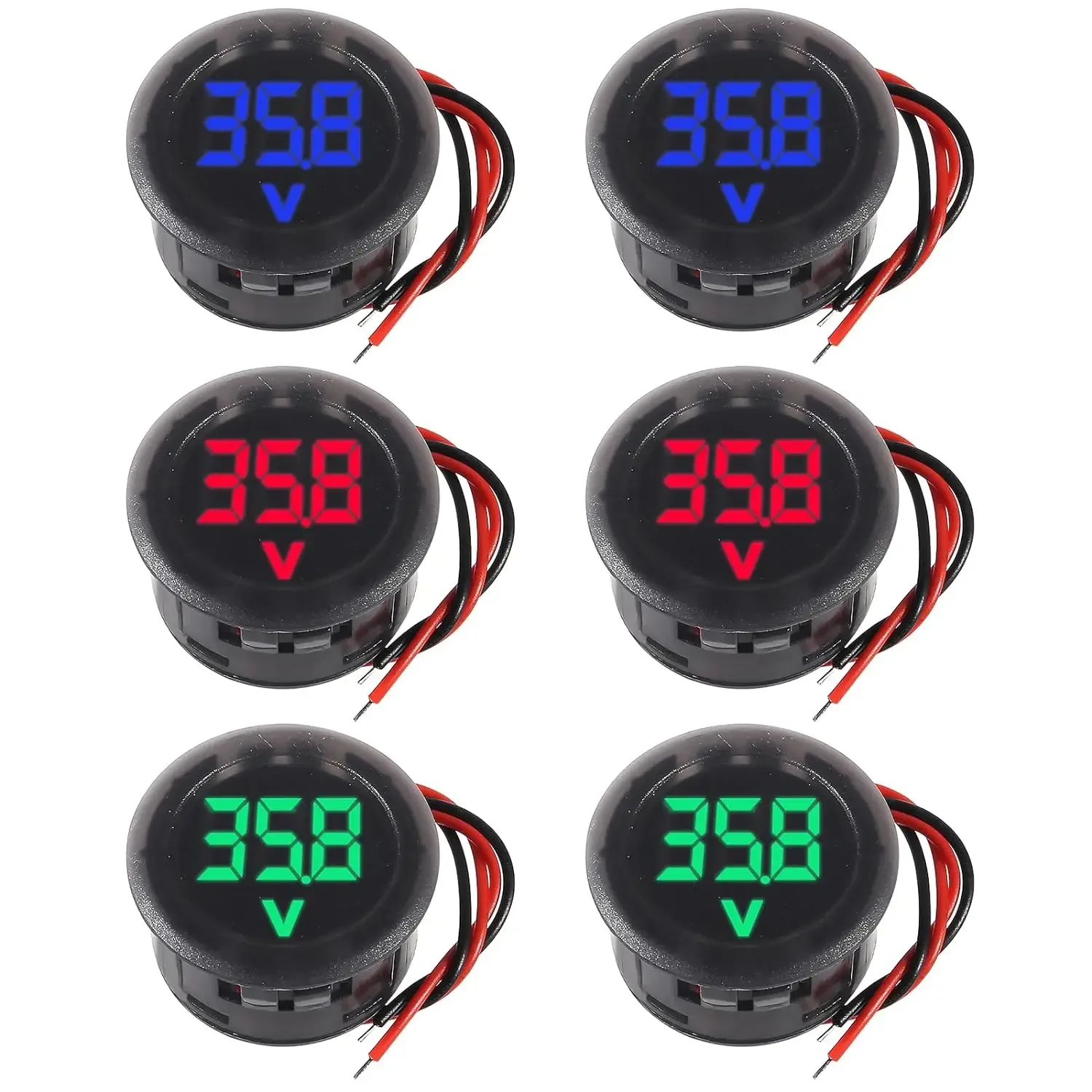 2/4pcs DC 4-100V Round Voltage Meter LED Digital Display Car Voltmeter 12V 24V Waterproof Volt Detector Tester for Vehicle