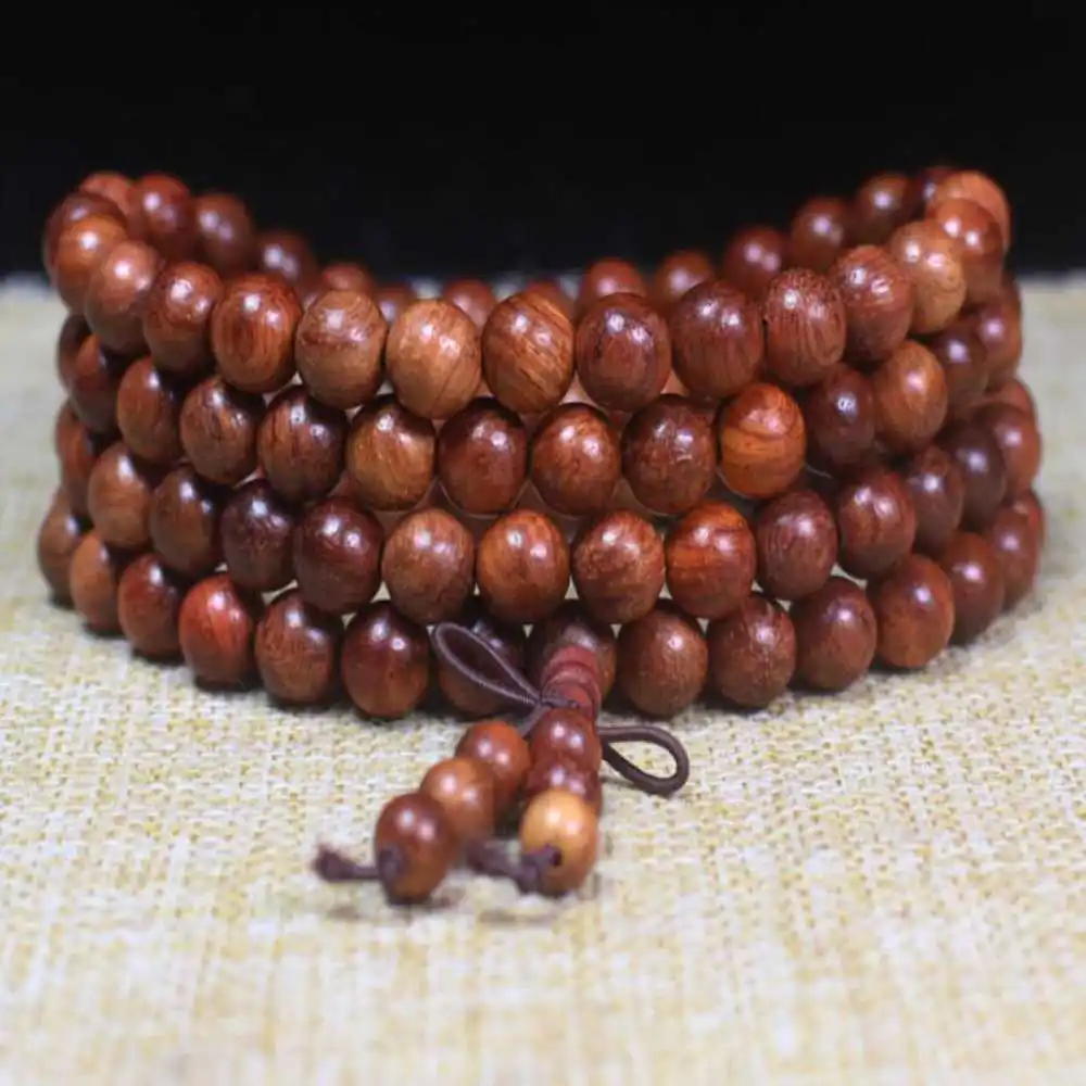 6mm 108 Natural Rosewood Cuff Mala Men Buddha Bracelet Buddhist Link Artisan Prayer Bangle Mala Stackable Unique Wrap Yoga