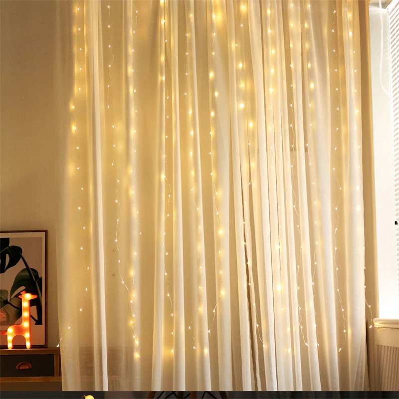 1pc 8 Modes LED Curtain Lights with Remote Control, 2024 for Home Wedding Christmas Party and Christmas Tree Decorations navidad