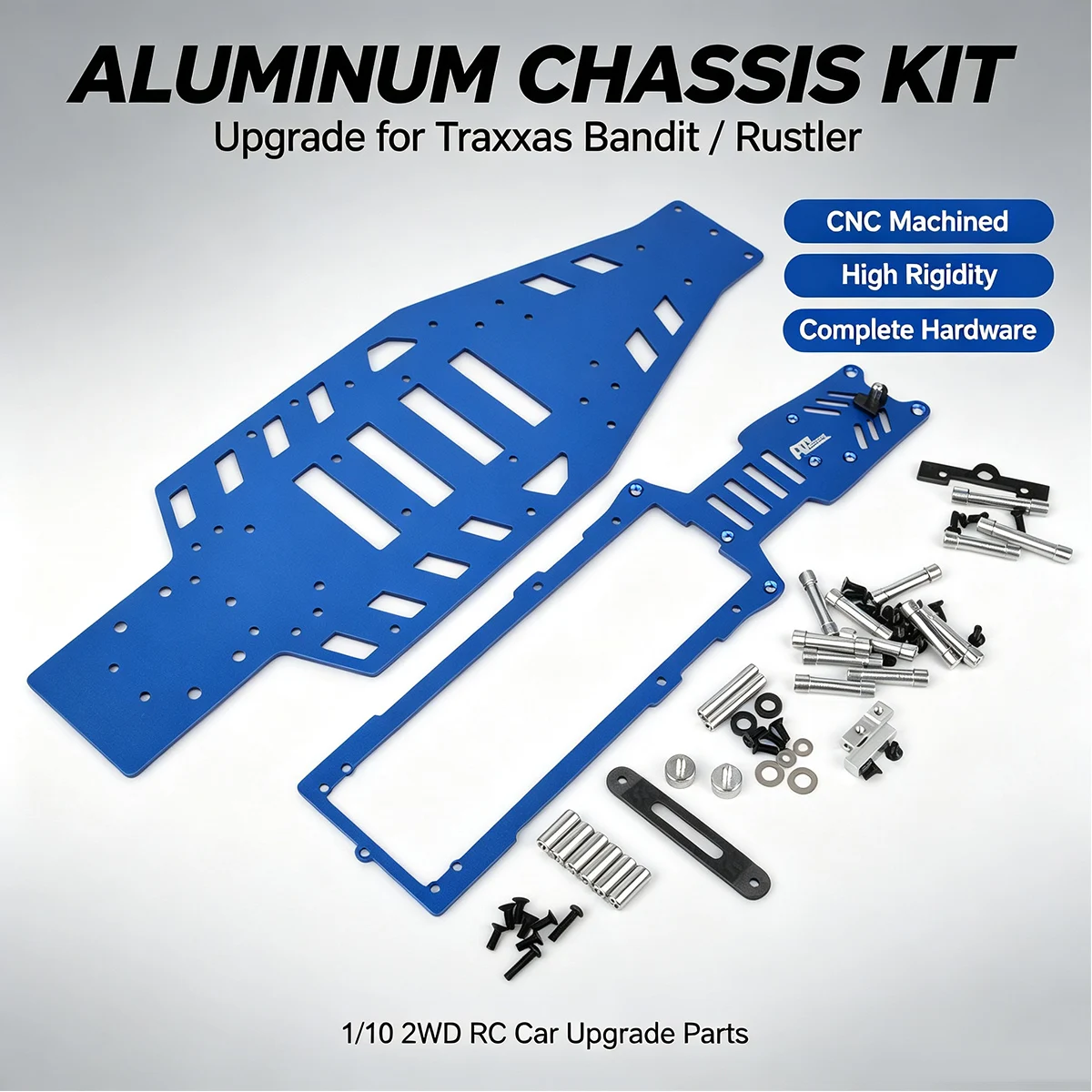 Aluminum Chassis Frame Conversion Kit for 1/10 Traxxas 2WD Bandit VXL Rustler XL-5 RC Car Upgrade Parts