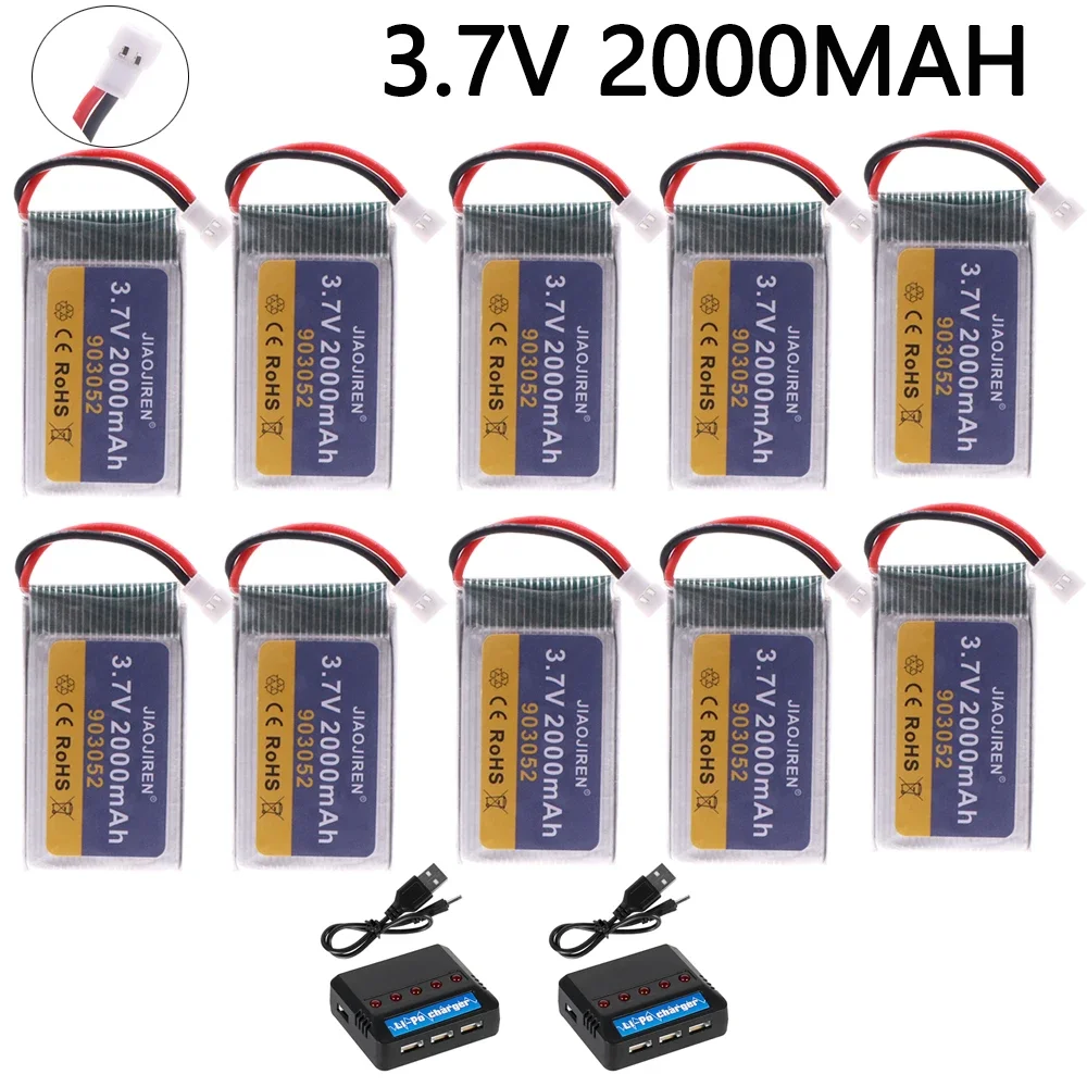 903052   Baterai Lipo 3.7V 2000MAh dan Pengisi Daya untuk Syma X5 X5C X5SW X5SC X5S X5SC-1 M18 H5P RC Quadcopter Bagian 3.7V XH2.54 PLUG