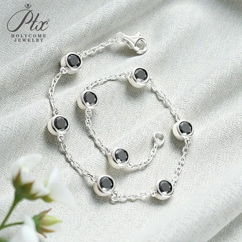 Moissanit-Armband, 4 mm, runder Schliff, D-Farbe, 925er Sterlingsilber, Jubiläumsgeschenk, Hochzeit, Alltag, Charms, Holycome Jewelry – Detail 34