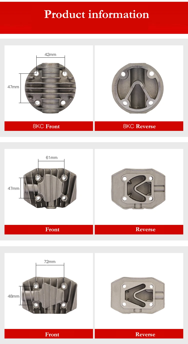Luftkompressor-Zylinderkopf, 0,25/0,36/0,67/0,6/0,9 Aluminium-Anschlüsse, Kühlabdeckung, pneumatisches Antrieb – Detail 1