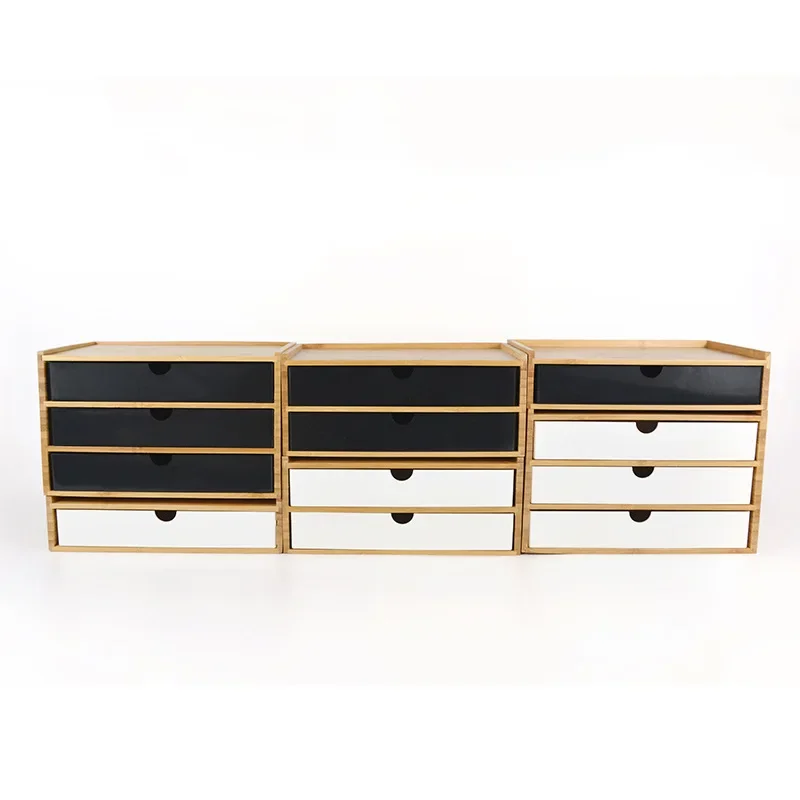 New Bamboo Storage Box Plastic Drawer Organizer Desktop Double Layer Organize Boxes Jewelry Organizer Office Organizers