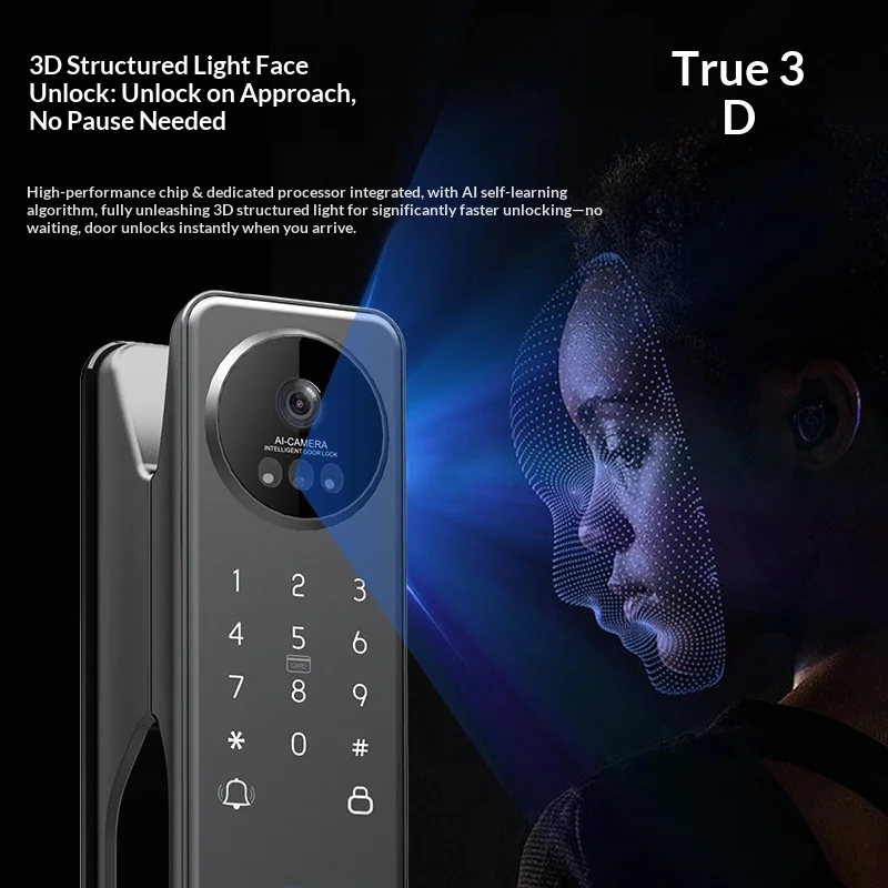 Full-Automatic Smart Lock-Fingerprint Facial Recognition Peephole Camera Anti-Theft Cloud Wi-Fi Enabled Home Security Lock