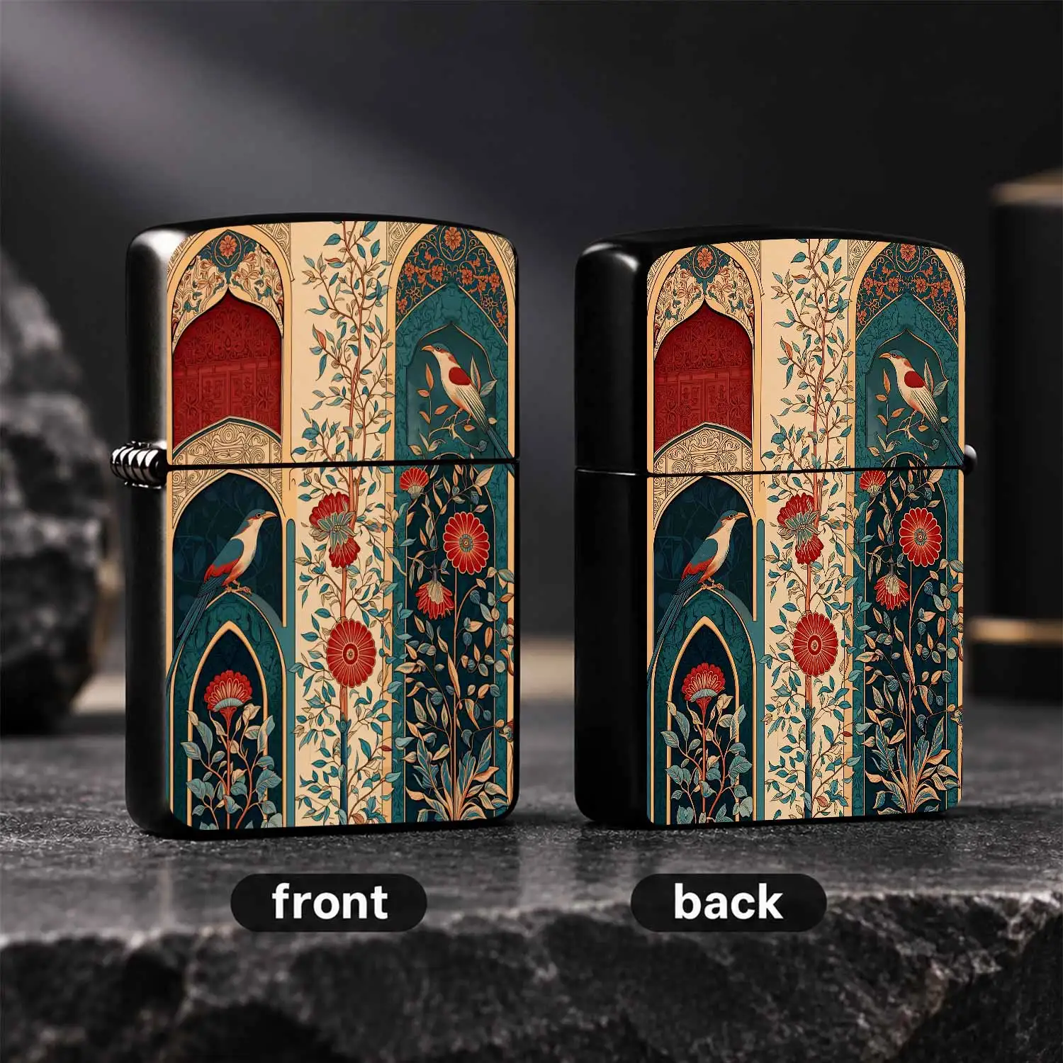 Vintage Persian Floral Bird Pattern Lighter, Exquisite Artistic Arch Window Motif Portable Igniter, Decorative Practical Accessory for Daily Use, Gifting, Travel and All Scenarios, Unique Aesthetic Desktop Carry-on Ornam A Humorous And Inte