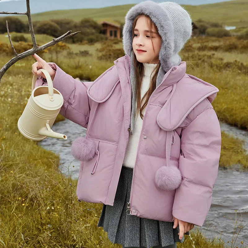 

5-12 Years Girl Down Jacket Korean Windproof Hooded Teens Girl Winter Outerwear Kids Girl Snowear Parka Little Girls Coats