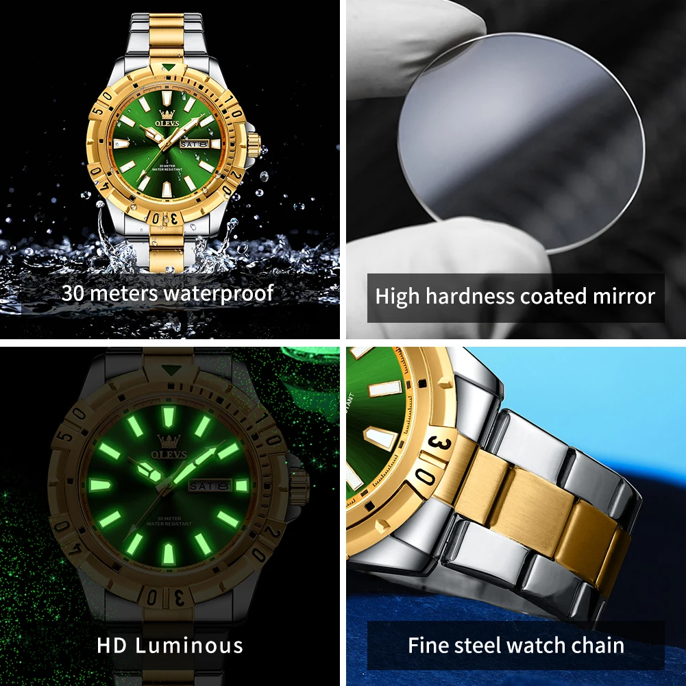 OLEVS TY717 Luxury Brand Man Watch Stainless Steel Waterproof Luminous Calendar Diving Series Top Original Quartz Wristwatch Men