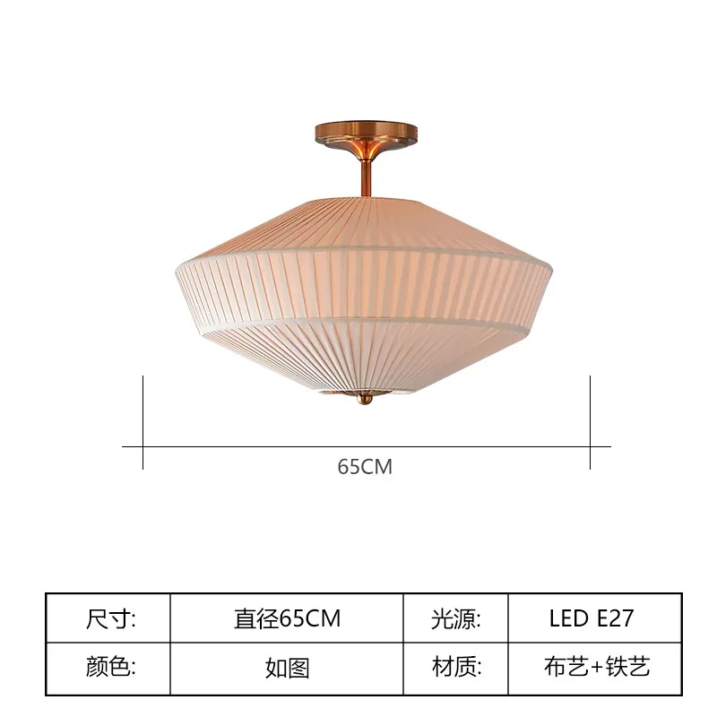 Amerikaanse Vintage Luxe Slaapkamer Plafondlamp Led E27 Geplooide Stof Kunst Decoratieve Plafondlamp Woonkamer Balkon Café Trap