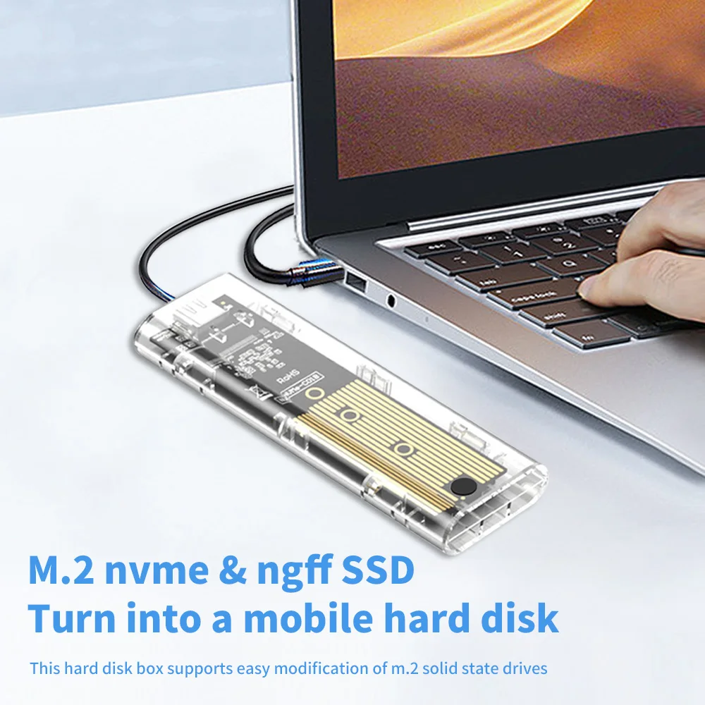 M.2 NVME PCIe NGFF SATA Dual Protocol SSD Case Clear USB Type C 10Gbps PCI-E M2 SSD Transparent External Enclosure Hard Disk Box