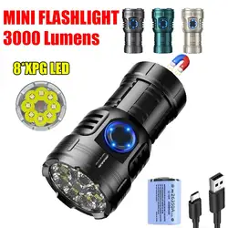 High Bright 8 LED Flashlight Aluminum Alloy Tactical Flashlight 26350 Battery Type-C Rechargeable Magnet Emergency Lantern