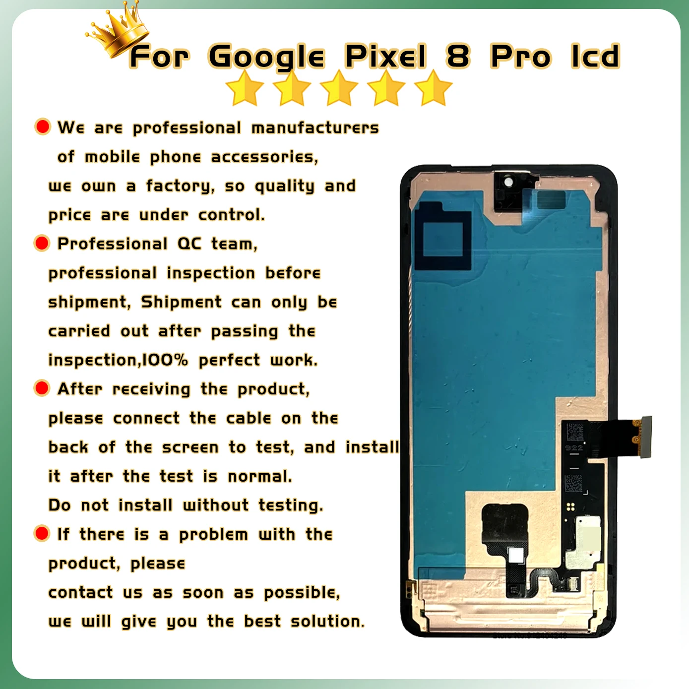 LCD For Google Pixel 8 Pro LCD Super AMOLED Display Touch Screen With bracket Digitizer Assembly Replacement GC3VE G1MNW Display