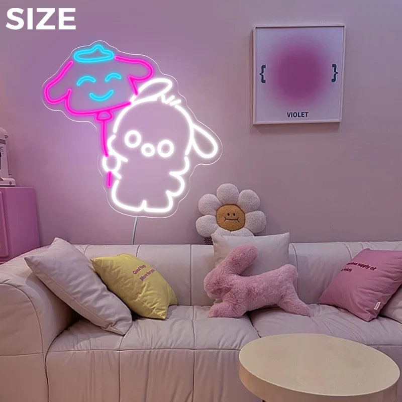 سانريو أنيمي LED ضوء النيون باشا الكلب النيون تسجيل للحزب الفتاة غرفة نوم صالون جدار ديكور الاطفال هدايا عيد الميلاد عيد الميلاد #3