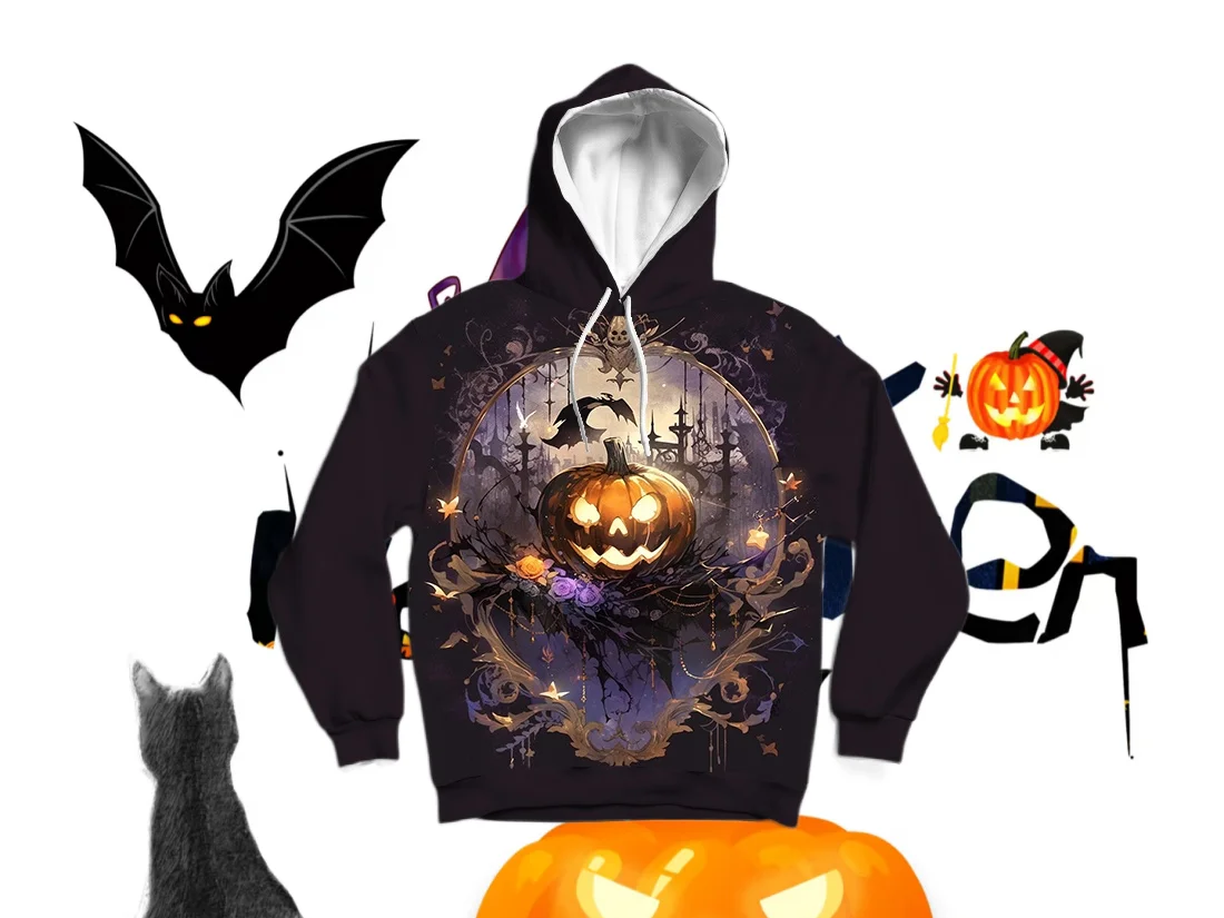 

25/26 Latest Autumn/Winter Halloween Elements 3D Printed Hoodie Large Adult Same Size Female Same Size Original Design Top