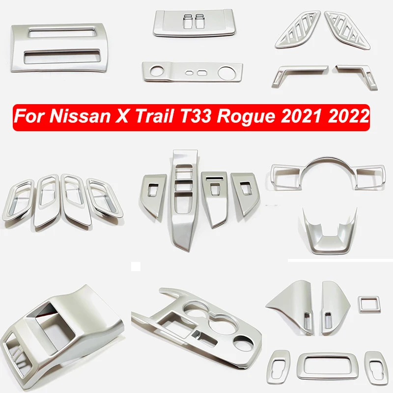 

For Nissan X Trail T33 Rogue 2021 2022 ABS Matte Car Glass switch steering wheel air outlet shift panel decorative accessories