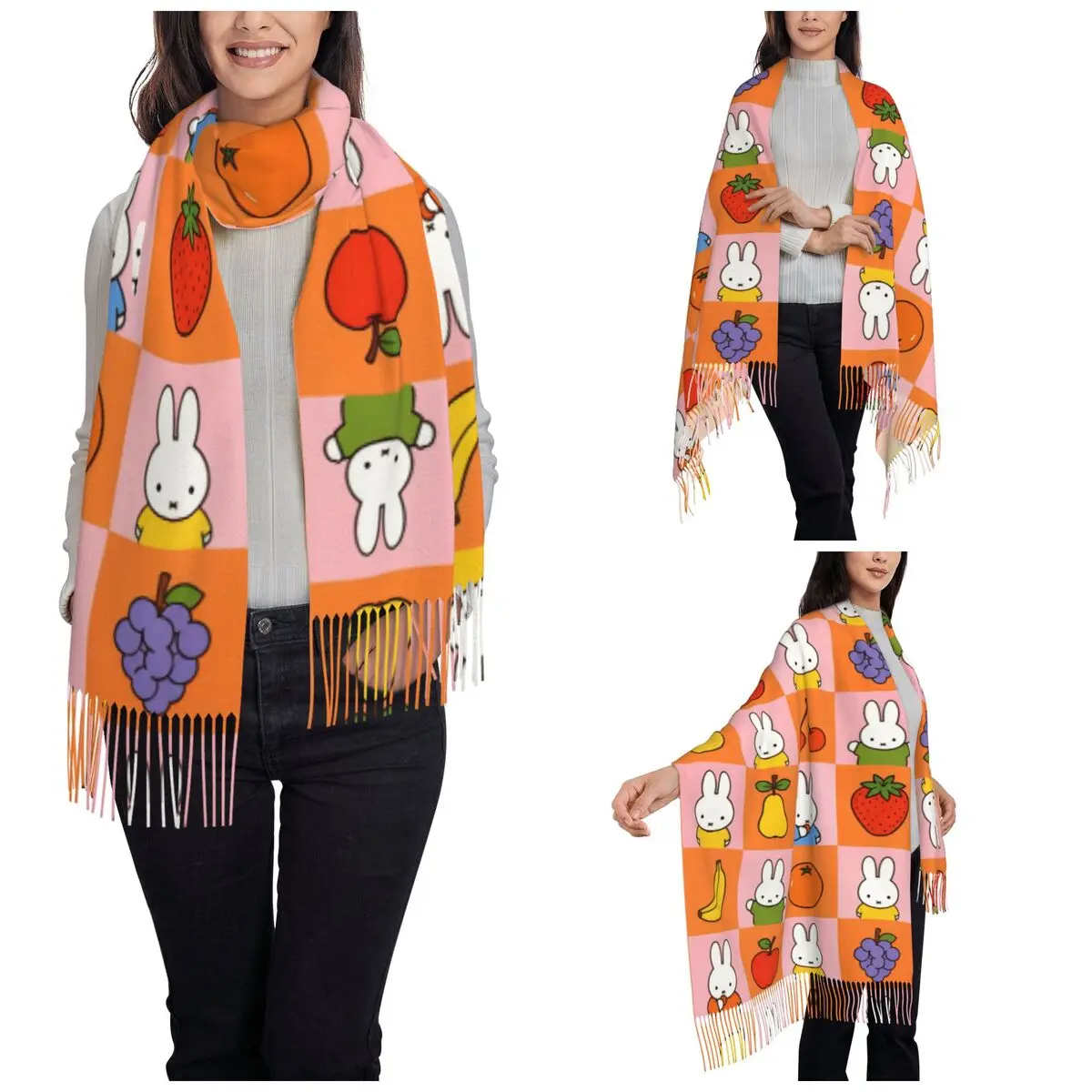 Cartoon Miffyy Rabbit Scarf for Womens Fall Winter Pashmina Shawls and Wrap Long Large Shawl Scarf for Ladies