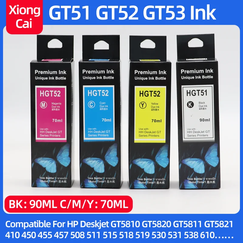 

Совместимые чернила для заправки HP GT52 GT51 для принтеров HP GT5820 GT5810 GT411 GT582 GT410 518 519 510 531 672 726 755.
