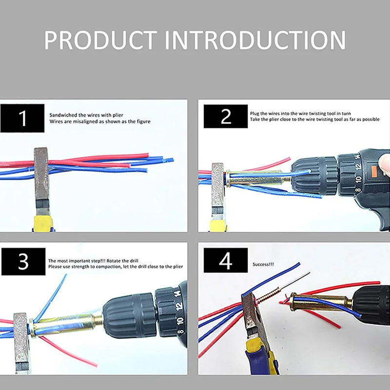 เครื่องมือบิดสายไฟ เครื่องปอกสายไฟ และทวิสเตอร์พร้อมอะแดปเตอร์ต่อขยายสําหรับไดรเวอร์สว่านไฟฟ้า 3 ทิศทาง 5 ทิศทาง (4 ชิ้น)