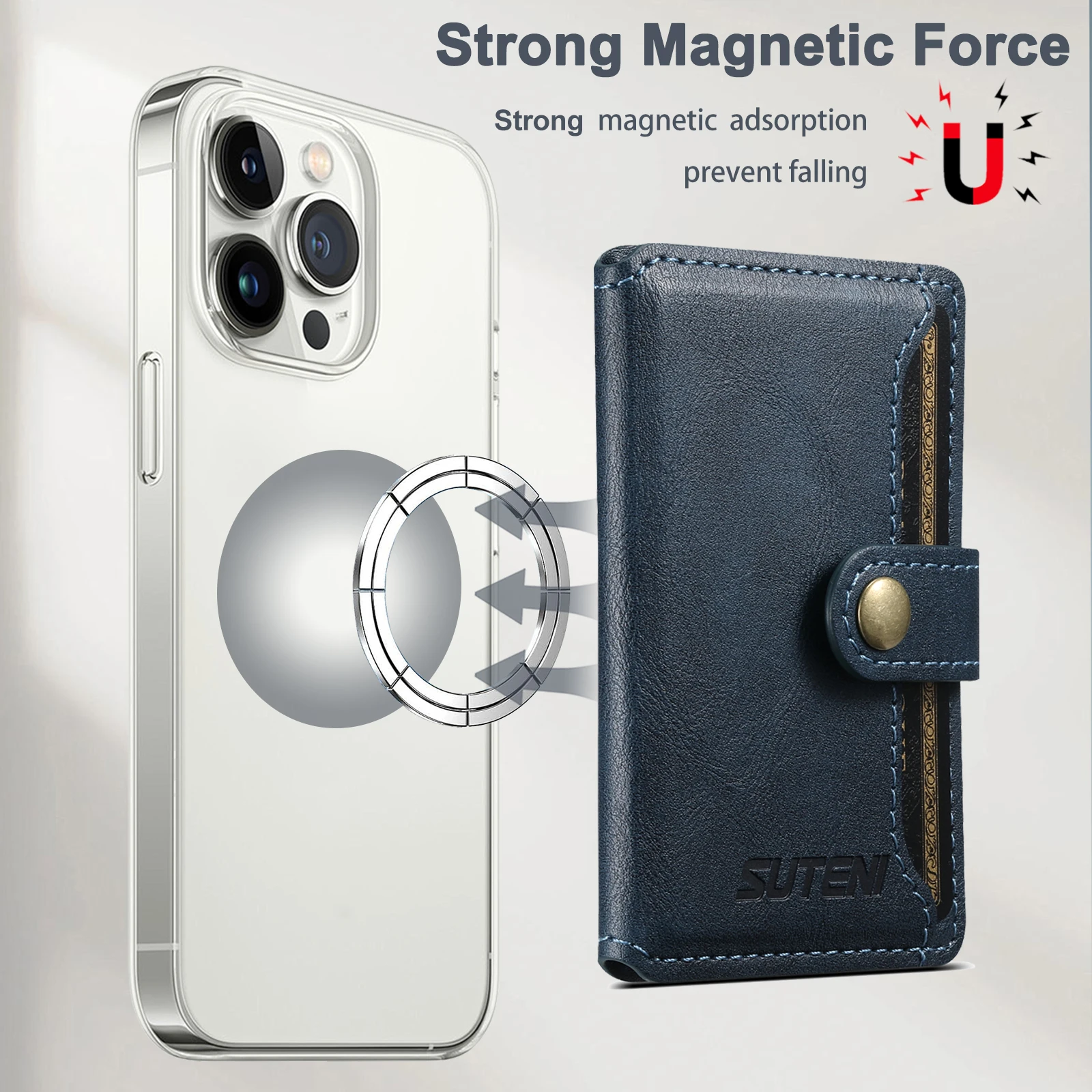 SUTENI Luxus Kunstleder Magnet Kartenhalter Flip Wallet Magsafe Cover für iPhone 15 14 13 12 Pro Plus Max