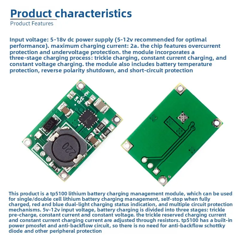 TP5100 4.2v 8.4v single and double sections, lithium battery charging management, lithium battery compatible 2A charging pad