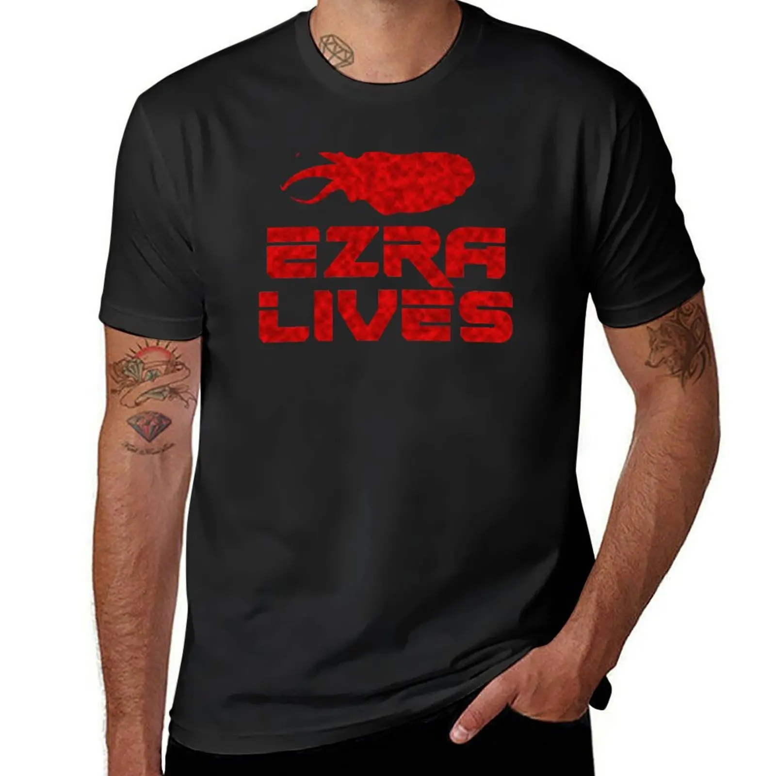 Ezra Lives T-Shirt summer tops hippie clothes anime clothes heavy weight t shirts for men