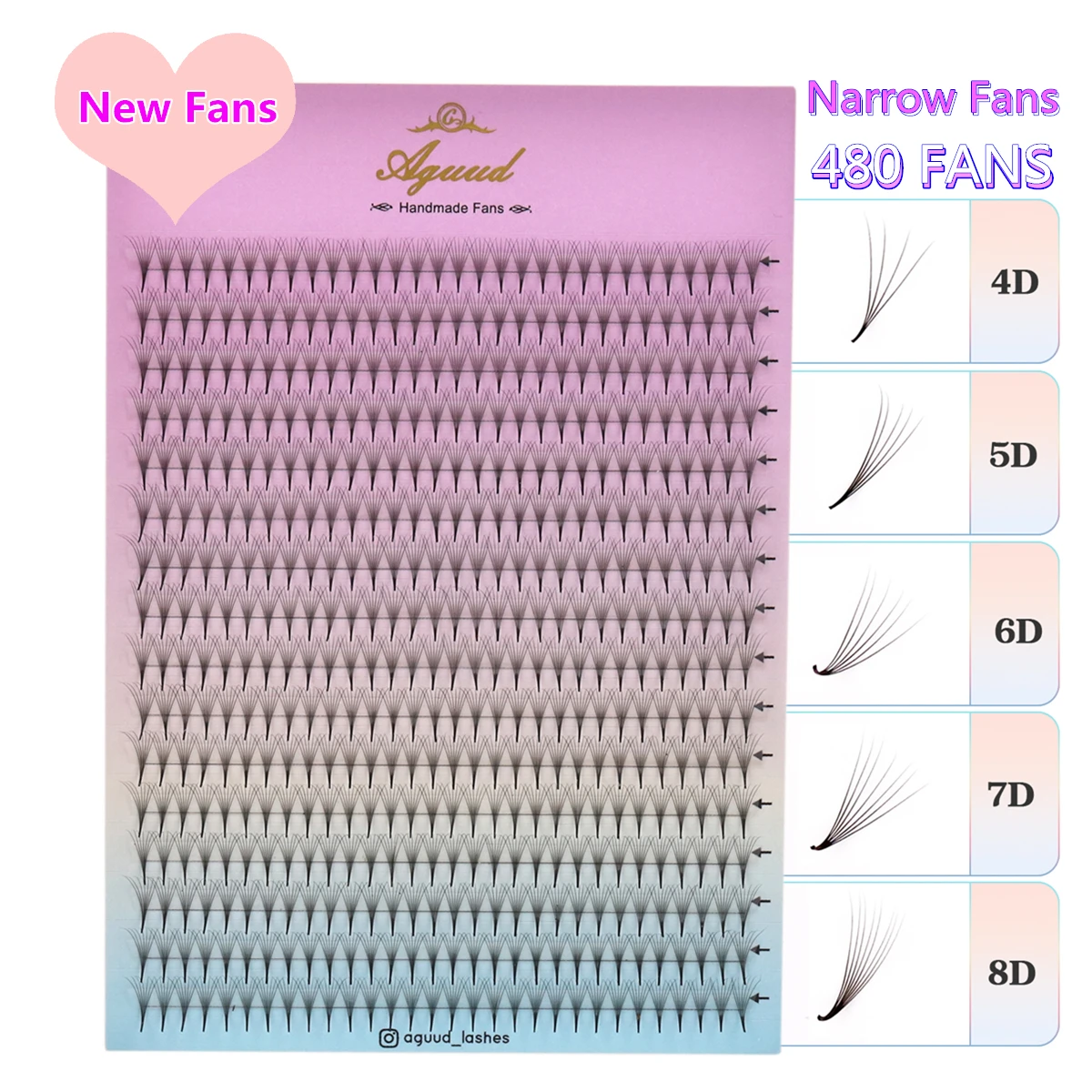 

AGUUD 480 Fans New Style Premade Narrow Fans Sharp Stem Pointy Base 4D 5D 6D 7D 8D Russian Volume Fans Lash Eyelash Extension
