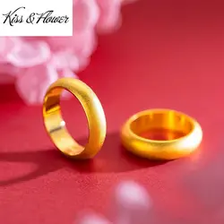KISS&FLOWER Gold Matte Rings For Women Men Couple Lovers Party Birthday Wedding Christmas Bride Groom Boy Girlfriend Gift RI158