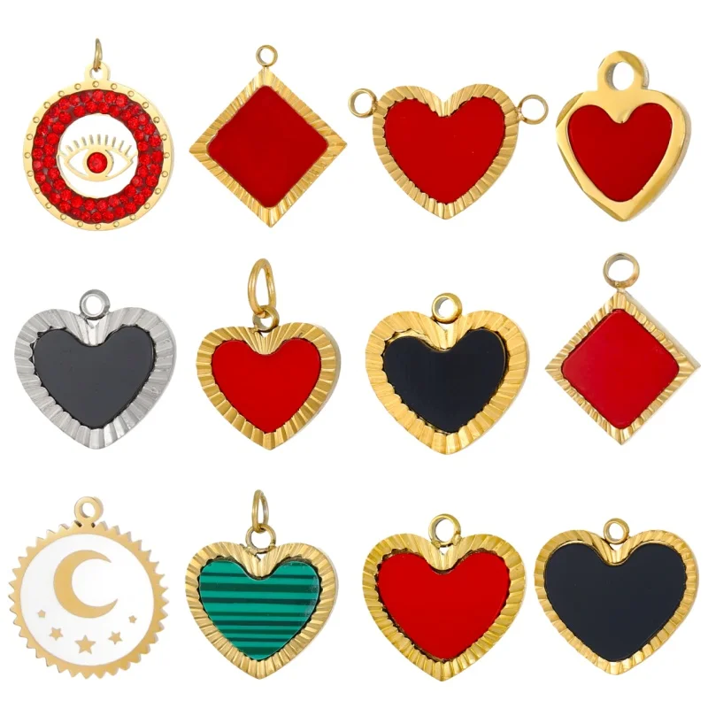 

Hot-selling Square Heart-shaped Red Enamel Style Stainless Steel Pendant with Zircon Stainless Steel Eye Pendant Accessories