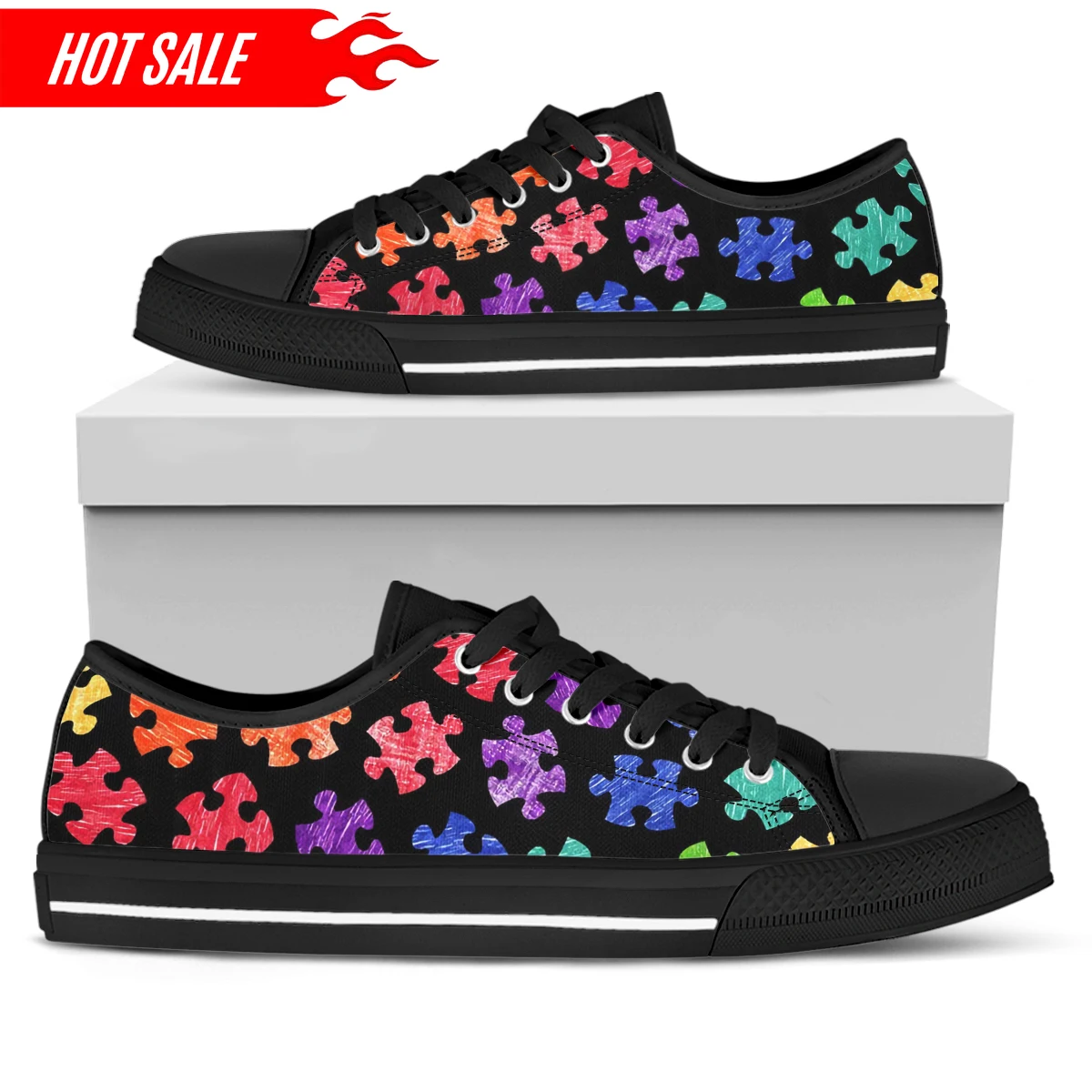 Colorful Autism Awareness Print Leisure Lace Up Sneakers for Men Breathable Male's Light Flats Shoes Canvas Shoes