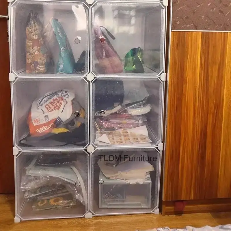 Immagine 7: Armadi Trasparenti Moderni per Camera da Letto e Soggiorno, Contenitore di Stoccaggio Semplice in Plastica, Armadio Piccolo per Casa e Dormitorio E Z