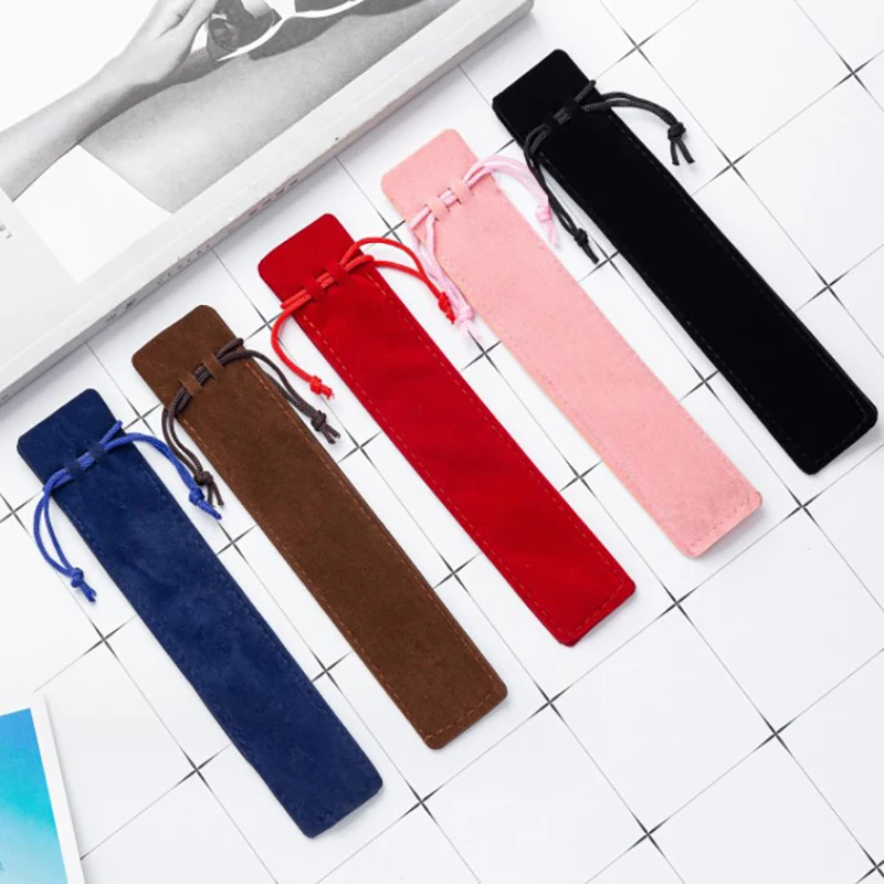 5Pcs/set Thicker Pen Case With Rope Velvet Drawstring Pen Bag Pouch Cloth Pencil Case For One Pen Storage Students Gifts