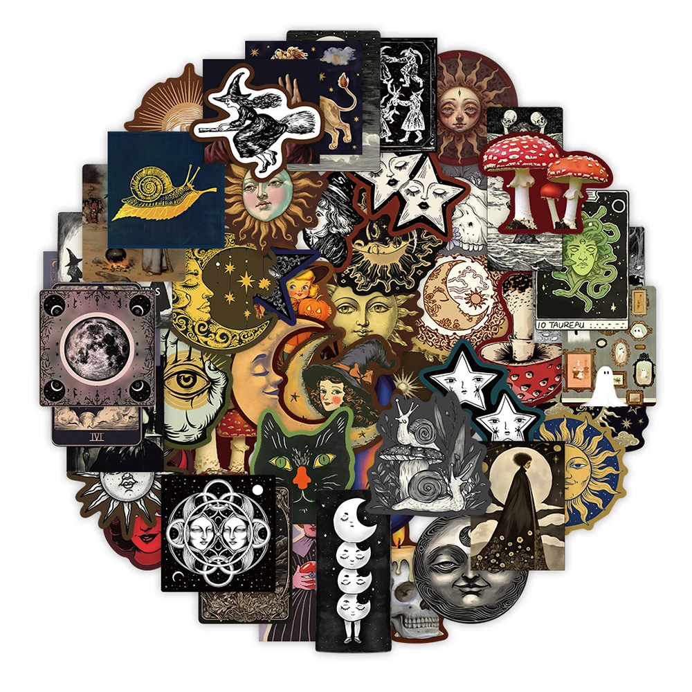 10/30/50pcs Vintage Gothic Cartoon Stickers Mysterious Universe Decals DIY Guitar Luggage Laptop Occult Celestial Creepy Sticker