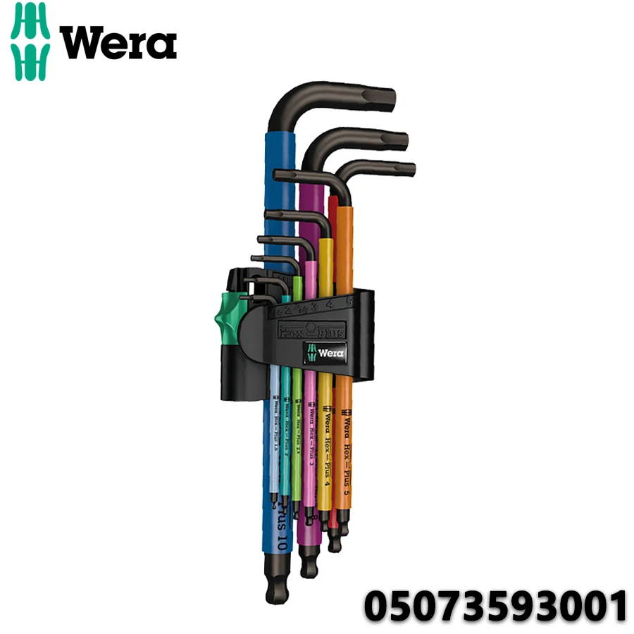 WERA 05073593001 9 Pieces Long Arm Hex Key Sets Multicolour L-Key Set Shape Metric Hex Key 950 SPKL/9 SM N SB Hand Tools