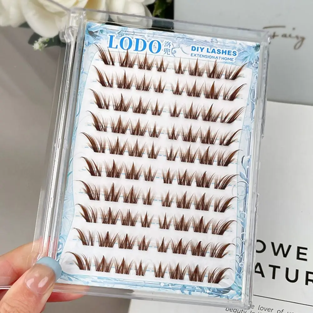 80 Pcs 자연 접착제가없는 거짓 속눈썹 캐러멜 브라운 폭스 & 개 스타일 개별 속눈썹 여성을위한 자체 접착 애니메이션 속눈썹