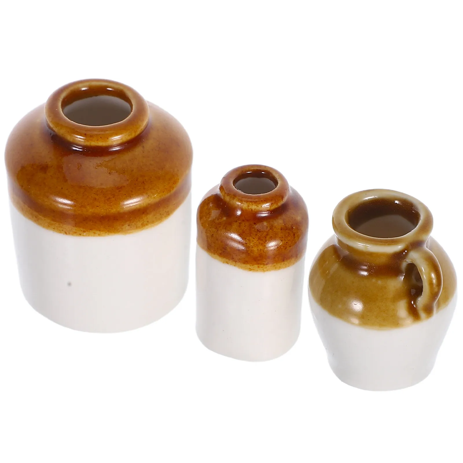 3Pcs Vintage Ceramic Mini Flower Pot Set Tiny for Dollhouse Garden Desk Decor Bonsai Landscape Home Office