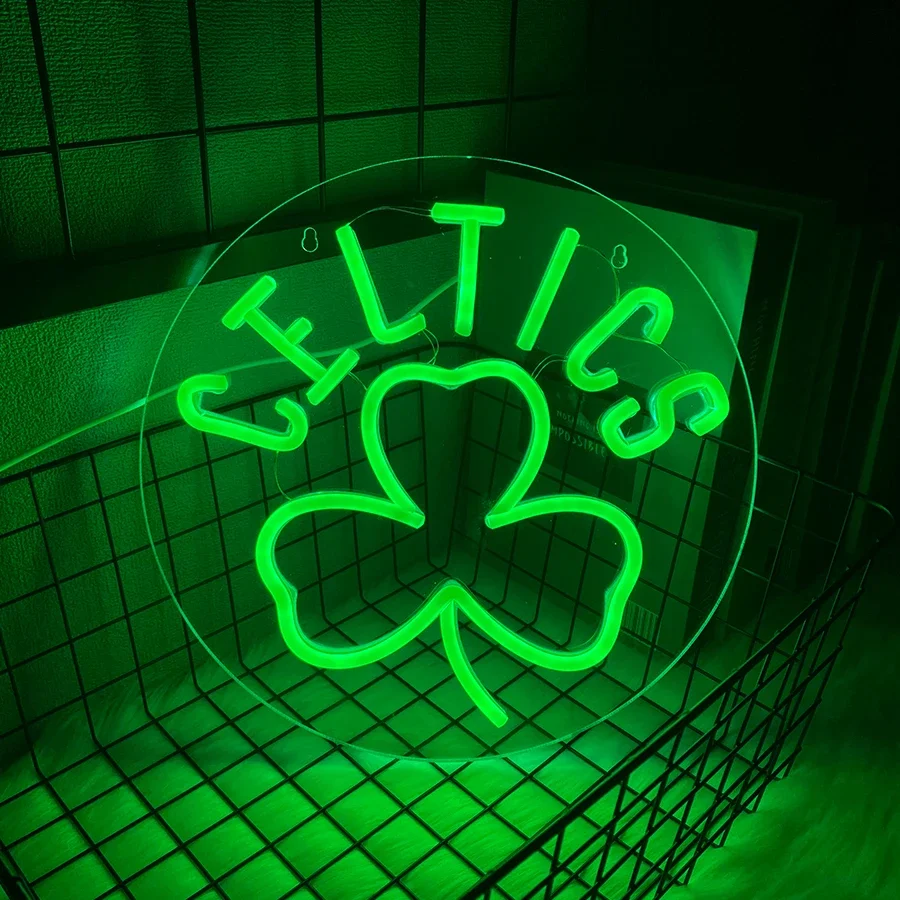 Celtics Clover LED Neon Wall Decoration, Green Lucky Leaves, Plant Signs, Suitable For Bedroom, Tree Festival, Shop Decoration.
