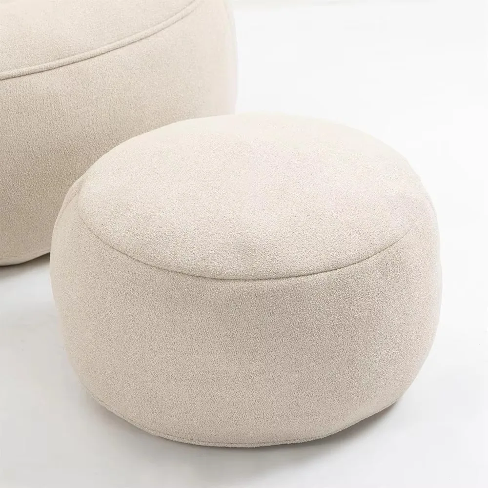 Outdoor bean bag chair with ottoman, lazy sofa with padded foam, compressed bean bag chair, beige bean bag bed with padding