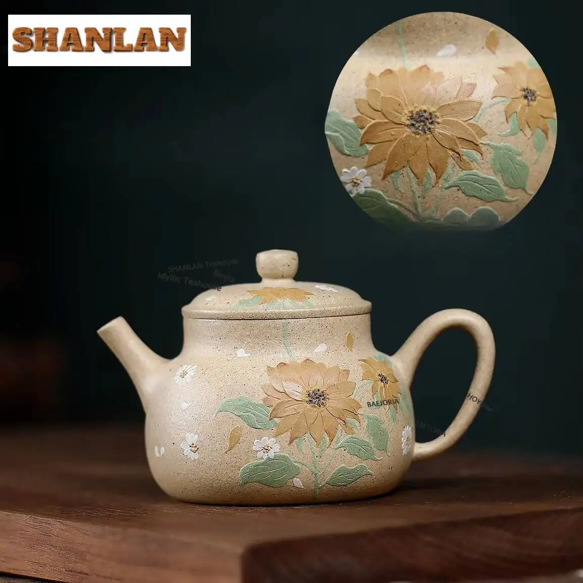 120ml Antique Yixing Purple Clay Teapots Handmade Sunflower Dezhong Pot Raw Ore Benshang Green Mud Kettle Chinese Zisha Teaset