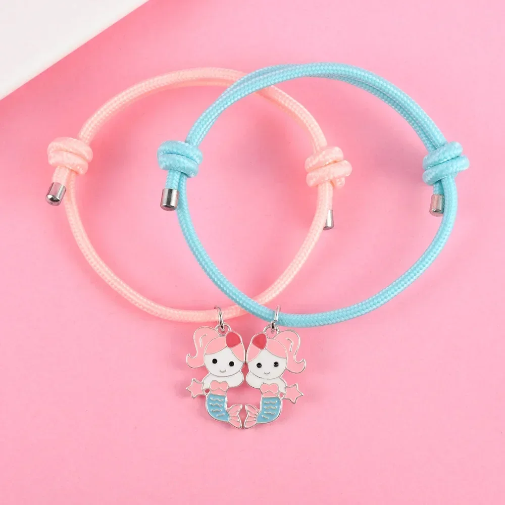 Elviragirl 2Pcs/set Cartoon Mermaid Best Friend Bracelet BFF Friendship Jewelry Gifts for Girls