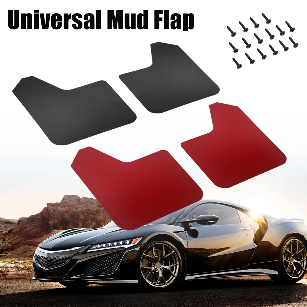 4pcs/set Universal Mud Flaps Rally Sport Armor Mud Flaps Black & Red PVC Mudguard Flares For VW AUDI Ford Renault Car Van Pickup