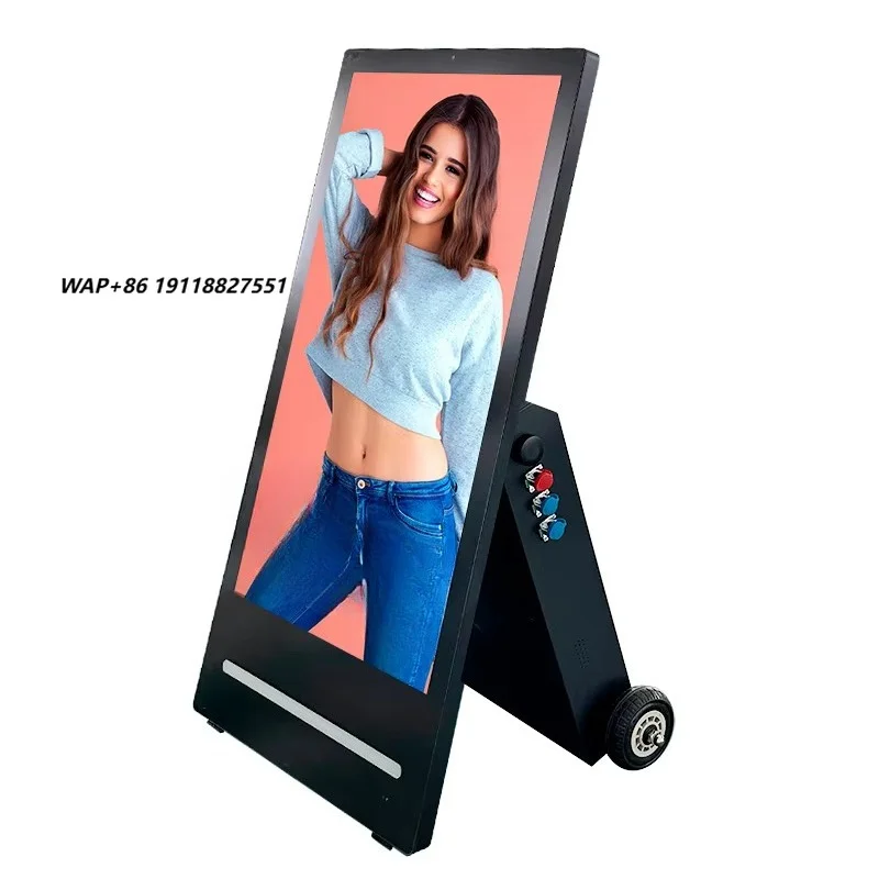 Outdoor Movable Poster Player  Lcd Advertising Charging Digital Signage Battery Powered Portable Wheels Display