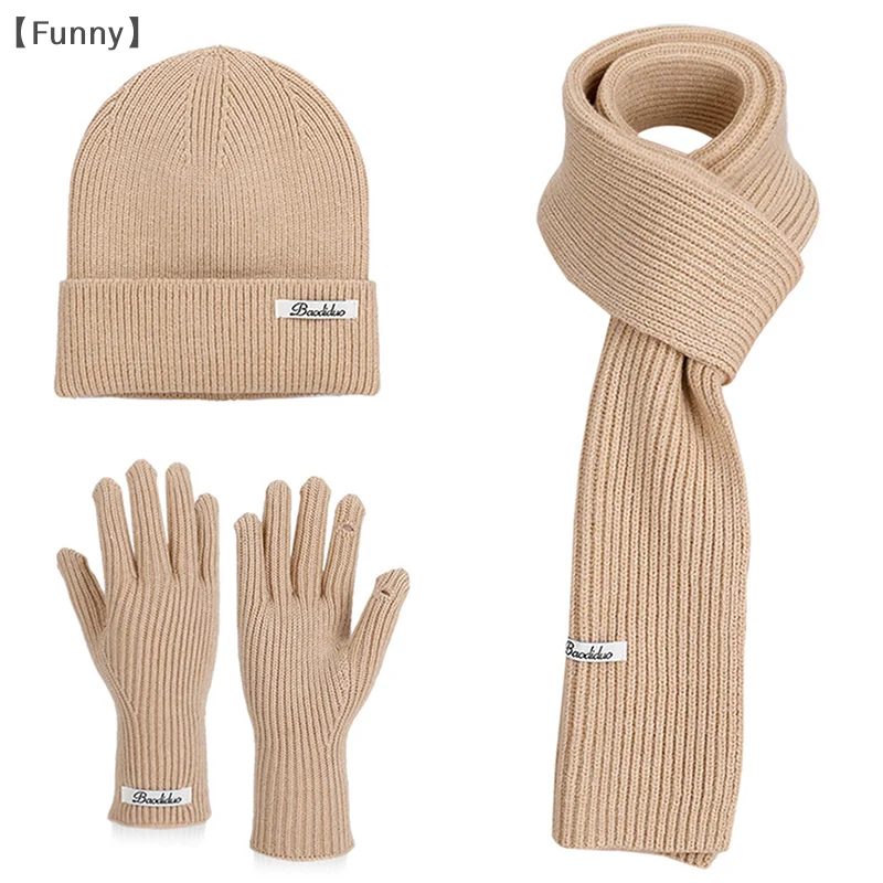 [مضحك] 3 قطعة الشتاء محبوك قبعة وشاح قفازات مجموعة بورجوندي مريحة لينة عادية قبعة تدفئة مجموعة في الهواء الطلق يندبروف ركوب مجموعة