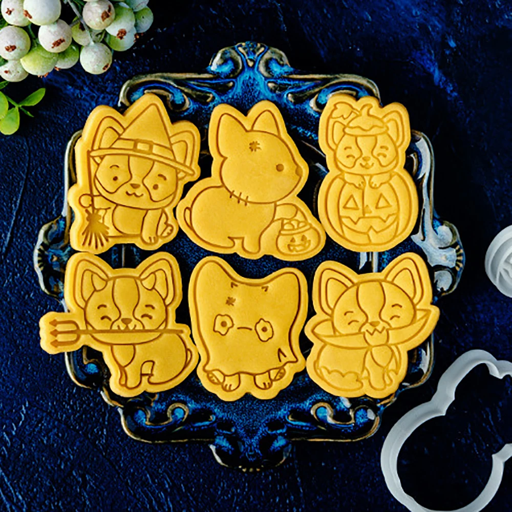 1PCS Cute Halloween Dog Fondant Cake Mold Biscuit Cookie Plunger Cutters Sugarcraft Cake Decorating Tools