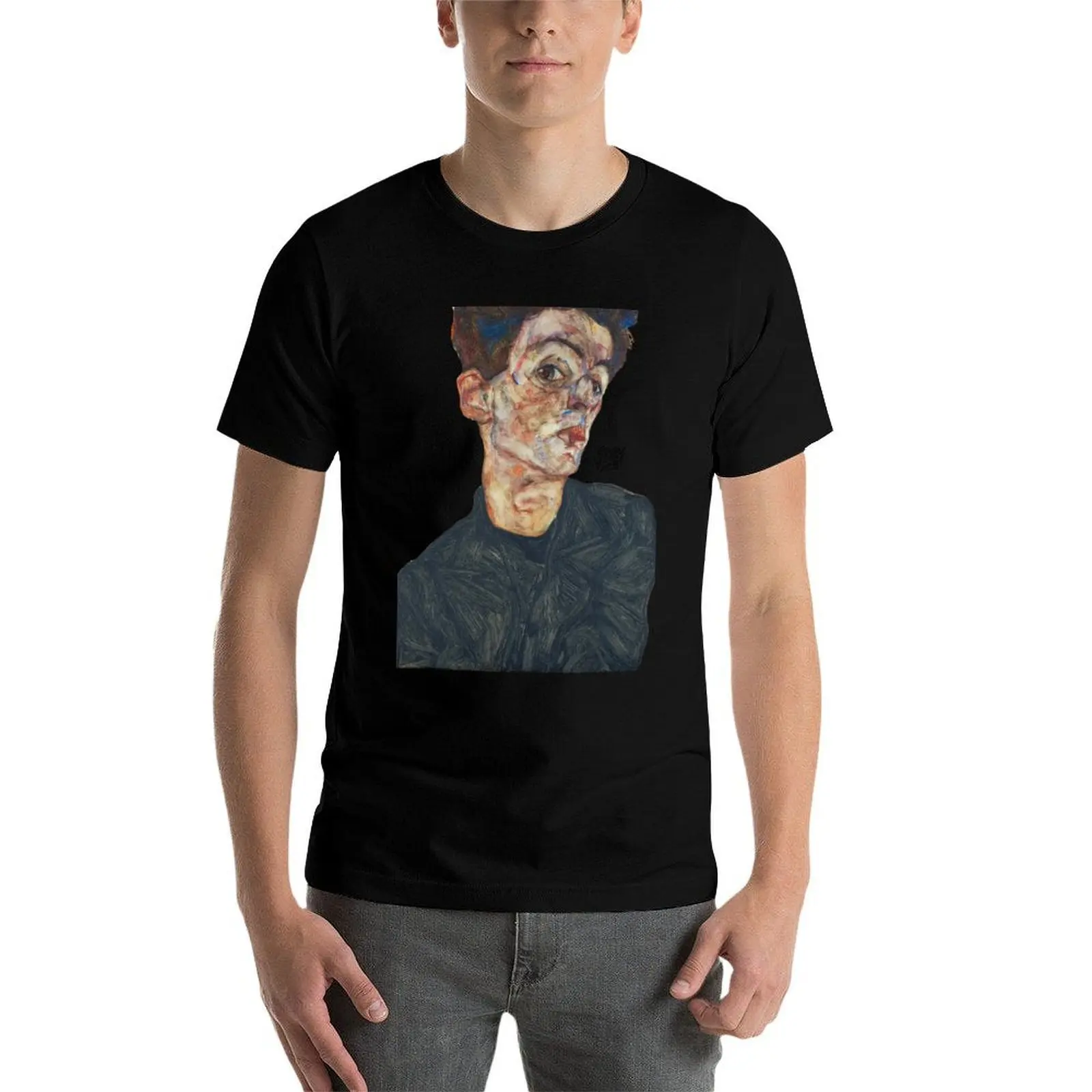 Self Portrait with Physalis by Egon Schiele 1914 T-Shirt Sweat Resistant Workout Tee Shirt view 4
